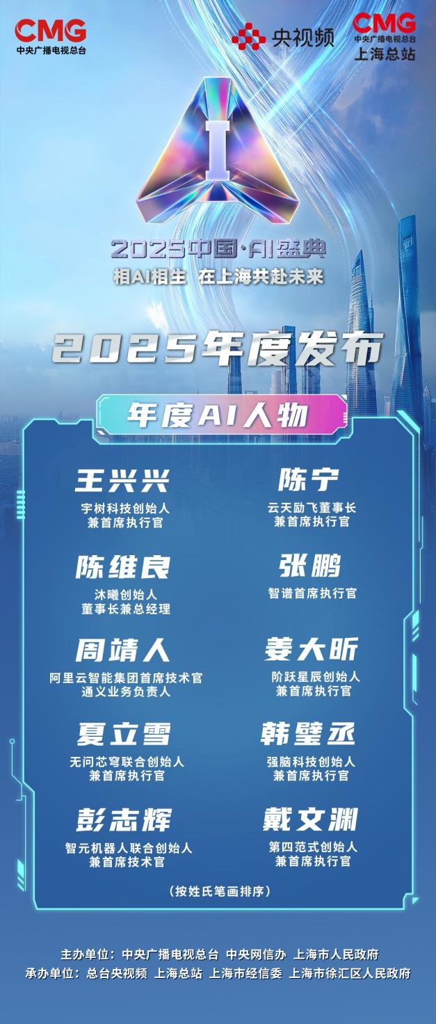 “2025年度AI人物”揭晓,宇树、沐曦、无问芯穹等创始人获奖